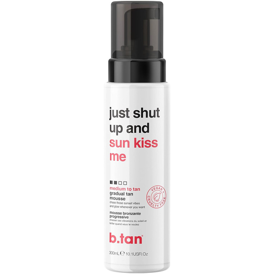 B.Tan Medium Gradual Self Tanner Mousse | Just Shut Up And Sun Kiss Me - Lightweight, Hydrating, Daily Moisturizer To Build Luscious, Golden Glow, Vegan, Cruelty & Paraben Free, 10.1 Fl Oz