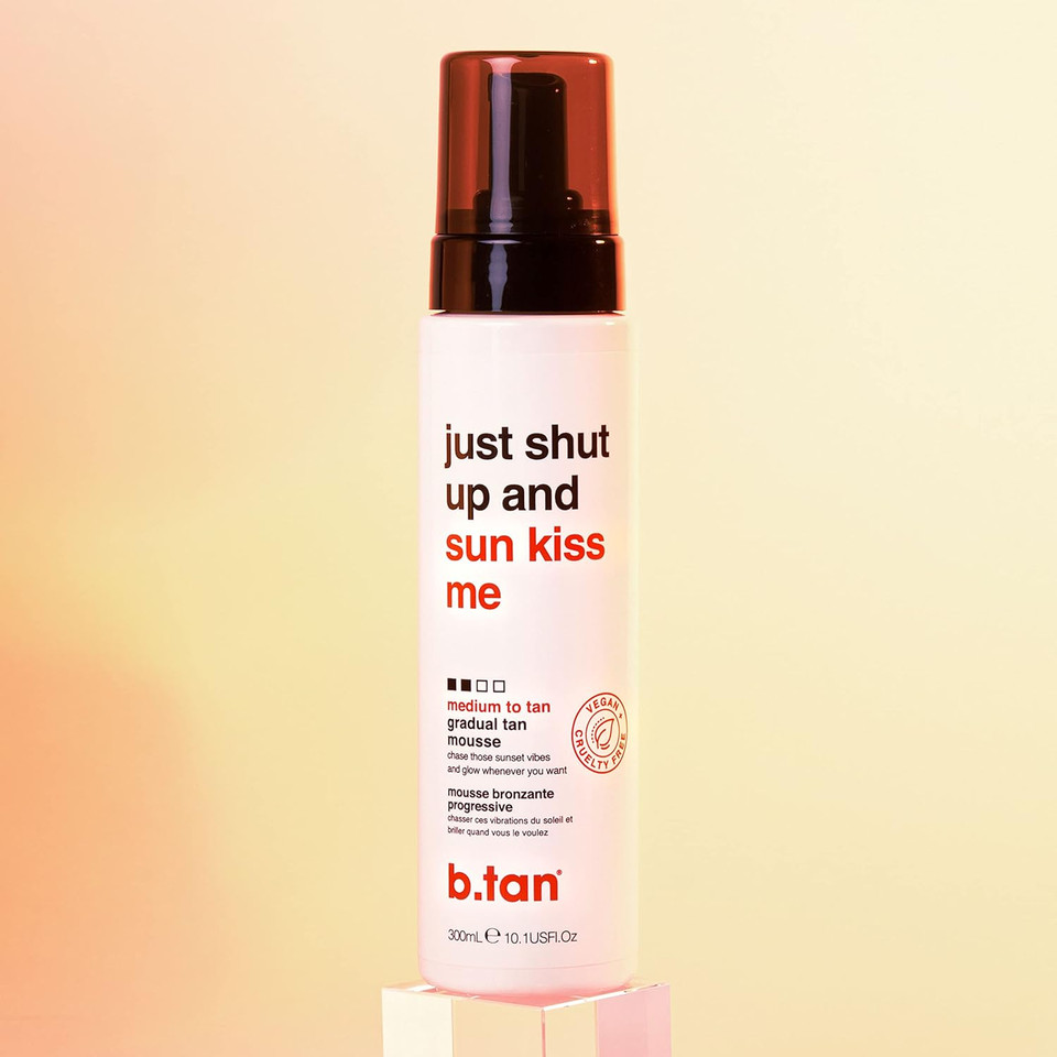 B.Tan Medium Gradual Self Tanner Mousse | Just Shut Up And Sun Kiss Me - Lightweight, Hydrating, Daily Moisturizer To Build Luscious, Golden Glow, Vegan, Cruelty & Paraben Free, 10.1 Fl Oz