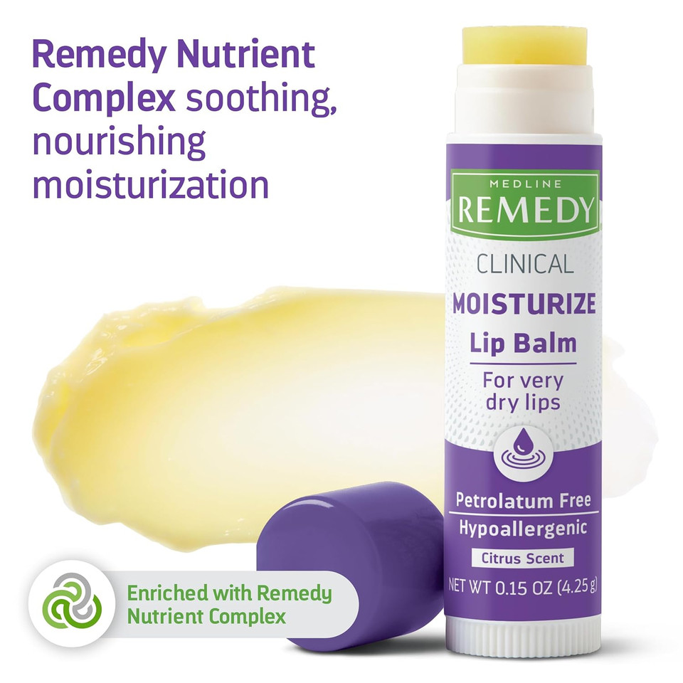 Medline Remedy Clinical Lip Balm, 3 Count, Citrus Scent, Moisturizing, Hydrating, Nourish, Nutrient Rich, Soothing Natural Oils, Revitalize, Comforting, Skin Conditioners, 0.15 Oz Stick