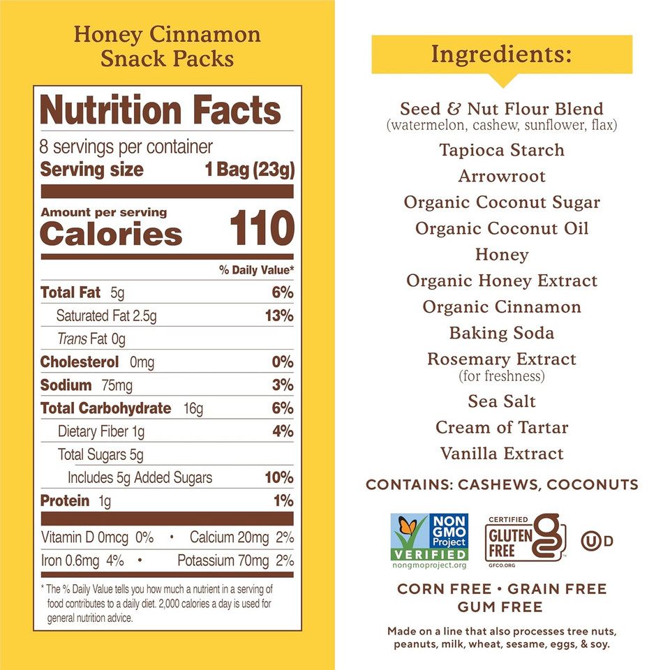 Simple Mills Snack Packs Honey Cinnamon Seed & Nut Flour Sweet Thins, Paleo Friendly & Delicious Sweet Thin Cookies, Good For Snacks, Nutrient Dense, 8 Pack (Pack Of 3)