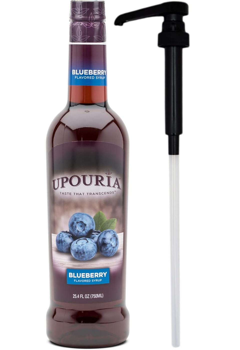 Upouria Blueberry Flavored Syrup, Great For Cocktails, Sodas And Lemonades, 100% Vegan, Gluten-Free, Kosher, 750 Ml Bottle - Syrup Pump Included