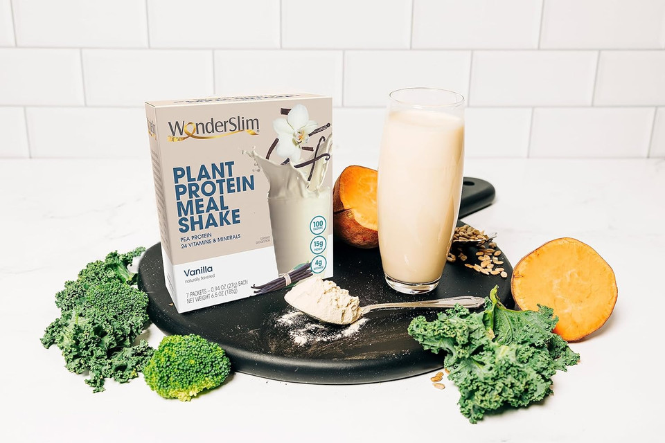 WonderSlim Plant Based Meal Replacement Shake, Vanilla, 15g Protein, Keto Friendly & Low Carb, Low Sugar, Gluten, Soy, & Dairy Free (7ct)