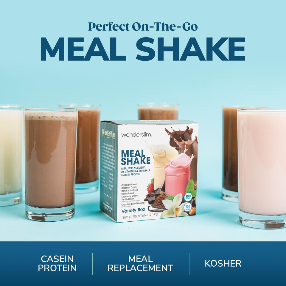 Wonderslim Meal Replacement Shake, Variety Pack, 15G Protein, 24 Vitamins & Minerals, Gluten Free (7Ct)
