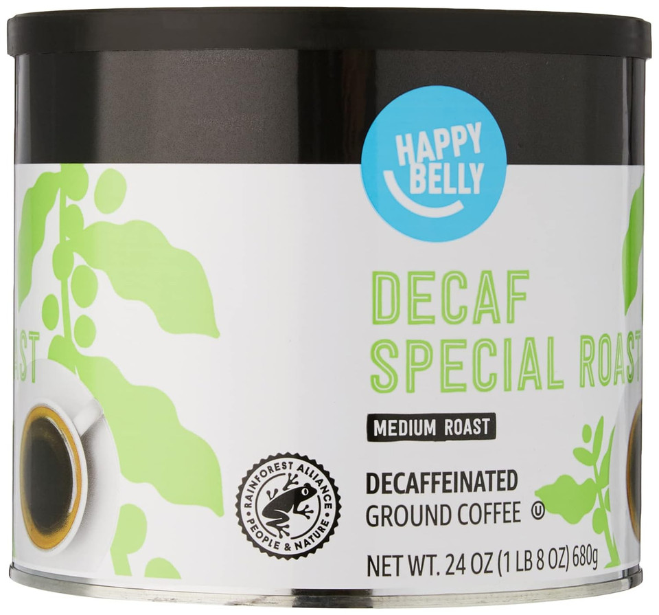 Amazon Brand - Happy Belly Decaf Canister Ground Coffee, Medium Roast, 1.5 Pound (Pack Of 1)
