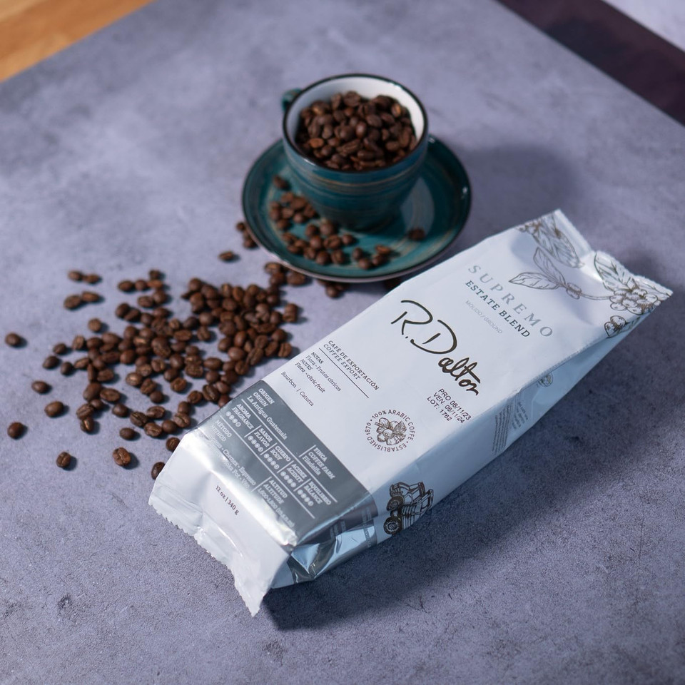 R. Dalton Coffee Supremo Estate Blend Ground Coffee - Medium Roast - 12 Oz - Flora And Citric Fruit Notes - Fragrant Aroma - Versatile Brewing - From Antigua Guatemala