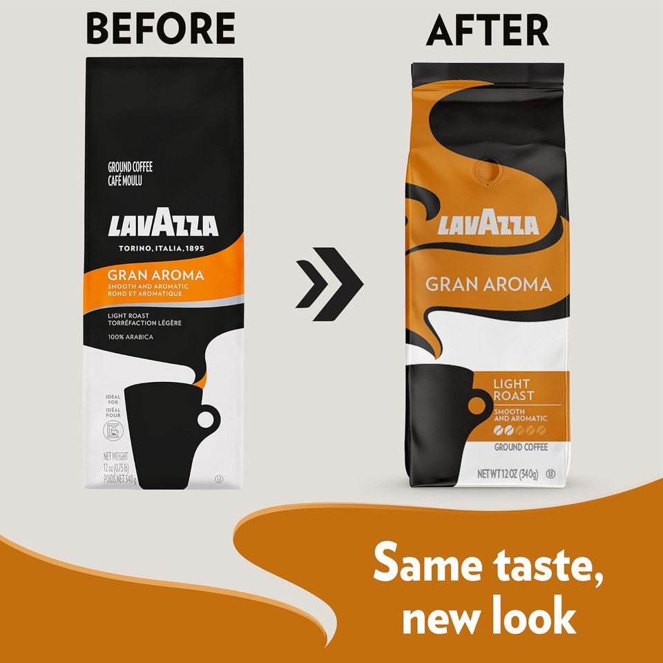 Lavazza Gran Aroma Ground Coffee Blend, Light Roast, 12 Oz - Packaging May Vary