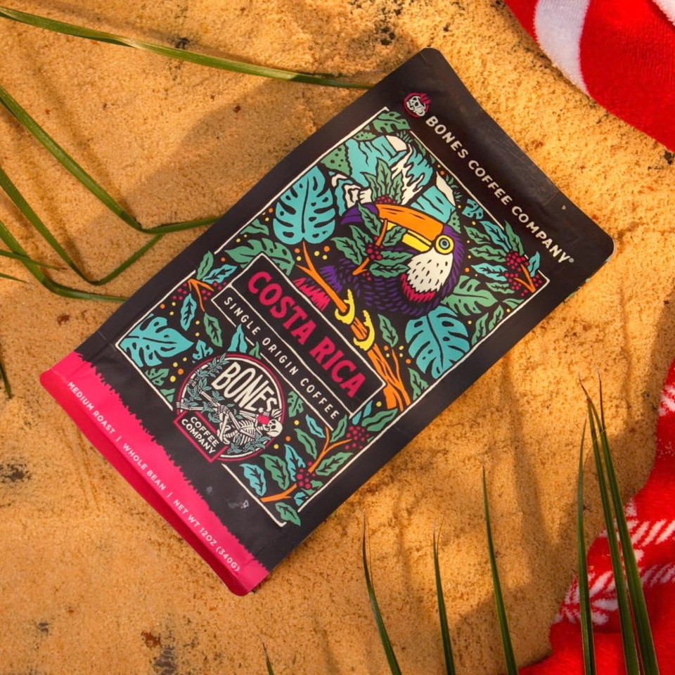 Bones Coffee Company Costa Rica Single-Origin Ground Coffee Beans | 12 Oz Medium Roast Low Acid Coffee Arabica Beans | Coffee Gifts & Beverages (Ground)