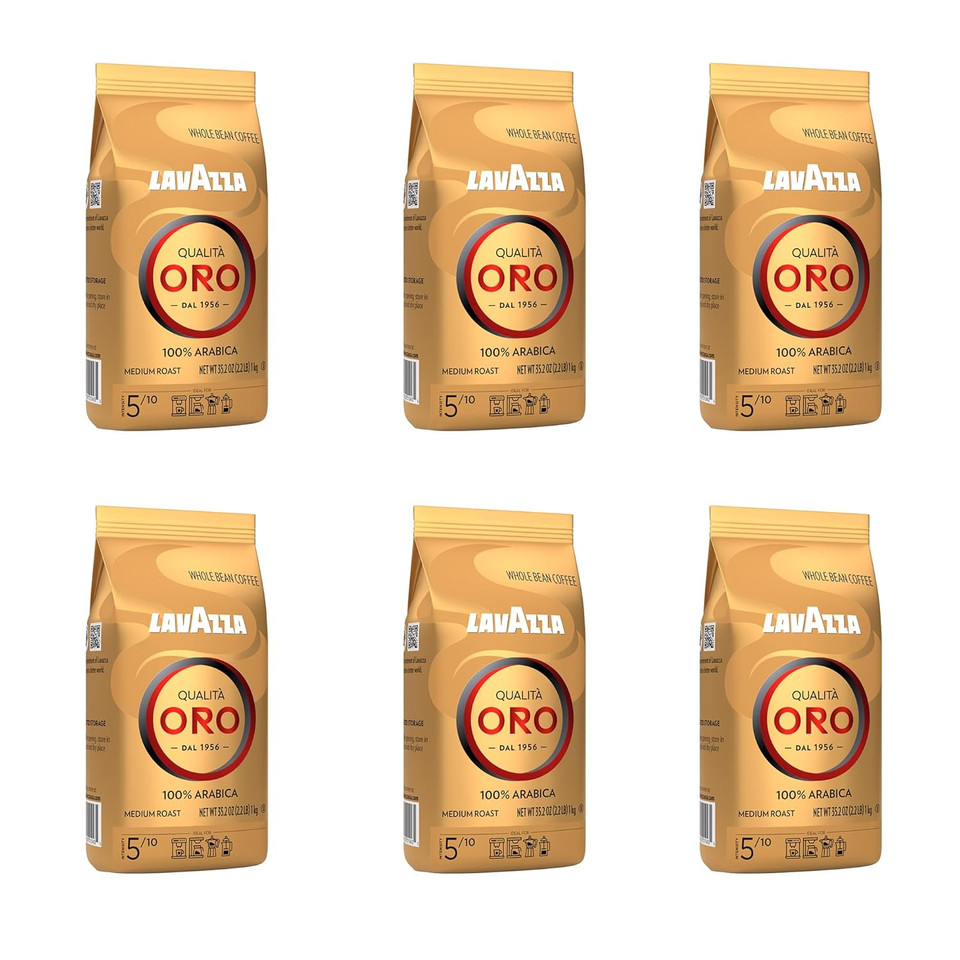 Lavazza Qualitã£Â  Oro Whole Bean Coffee Blend, Medium Roast, 2.2-Pound Bag (Pack Of 6) ,Full-Bodied Medium Roast With Sweet, Aromatic Flavor, Non-Gmo, Value Pack