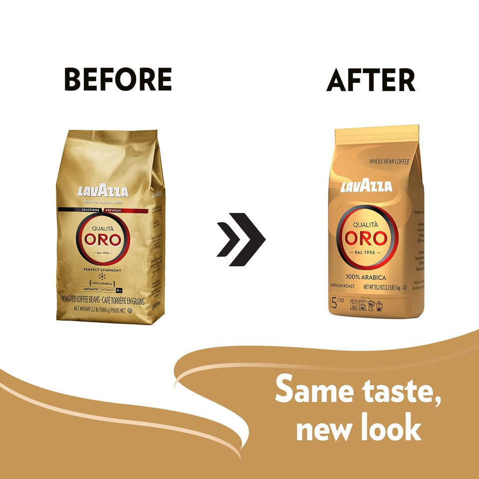 Lavazza Qualitã£Â  Oro Whole Bean Coffee Blend, Medium Roast, 2.2-Pound Bag (Pack Of 6) ,Full-Bodied Medium Roast With Sweet, Aromatic Flavor, Non-Gmo, Value Pack
