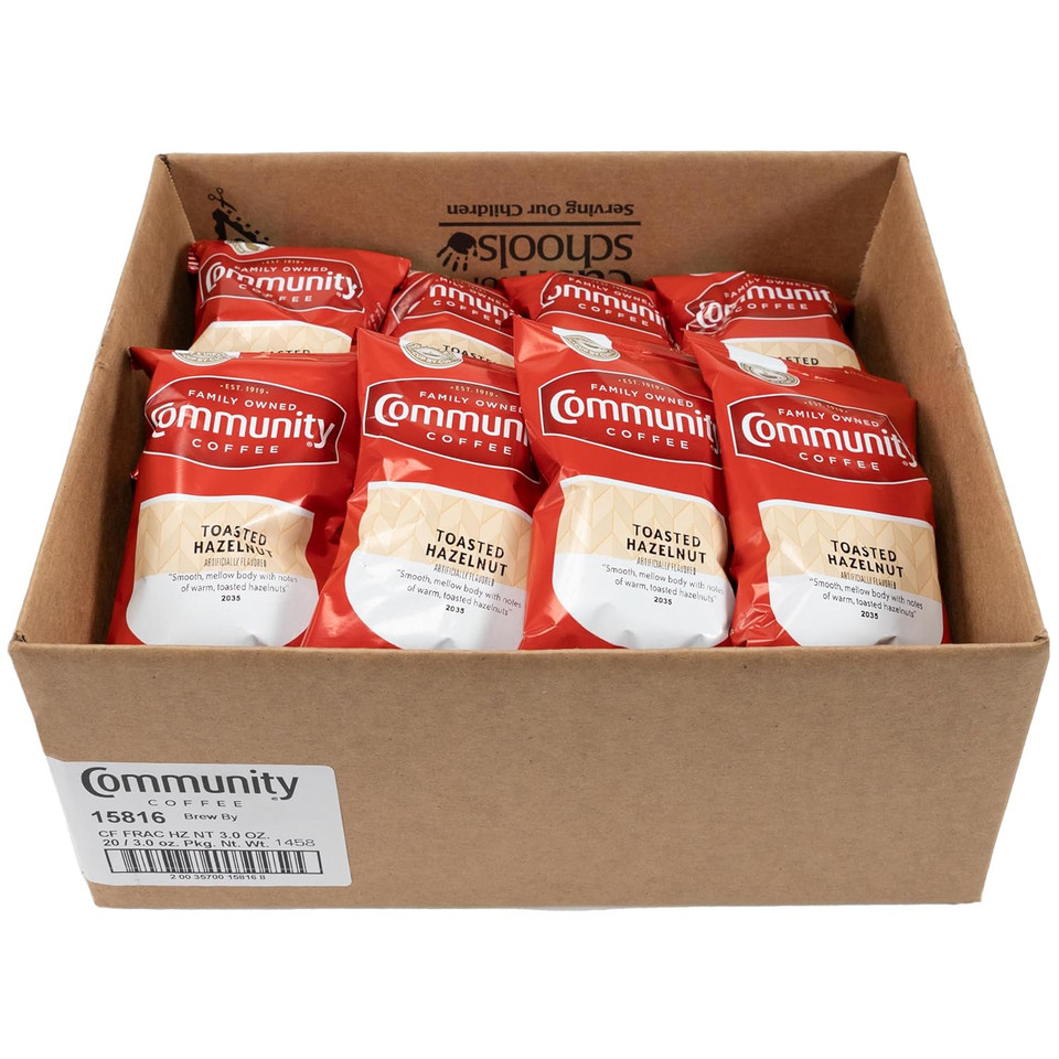 Community Coffee Toasted Hazelnut Flavored, Medium Roast Pre-Measured Coffee Packs, 3.0 Ounce Bag (Box Of 20)