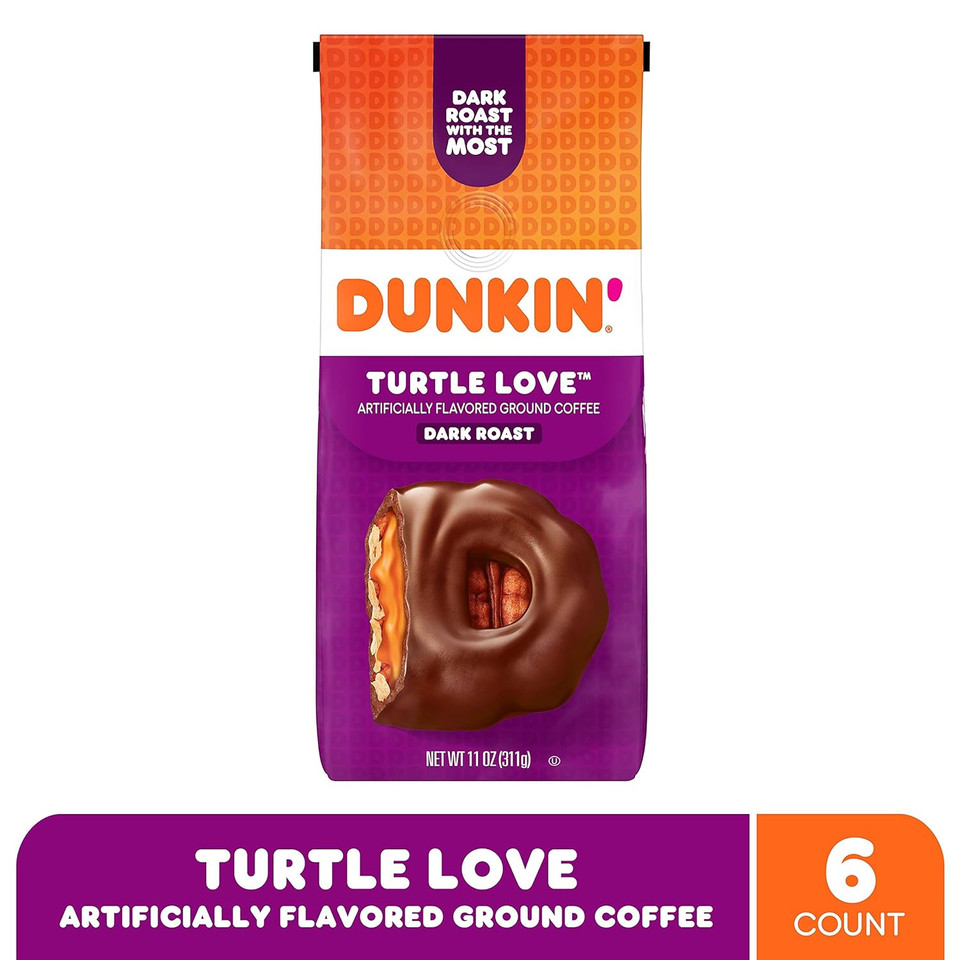 Dunkin' Turtle Love Flavored Dark Roast Ground Coffee, 11 Ounce (Pack Of 6)