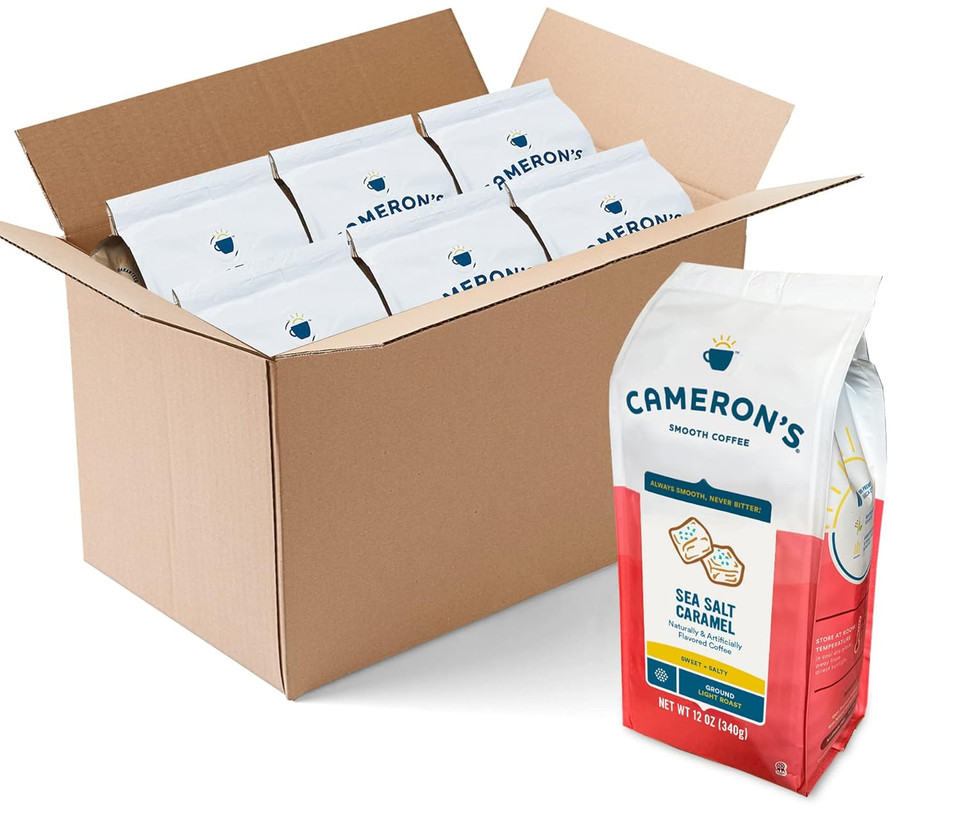 Cameron'S Coffee Roasted Ground Coffee Bag, Flavored, Sea Salt Caramel, 12 Ounce, Pack Of 6