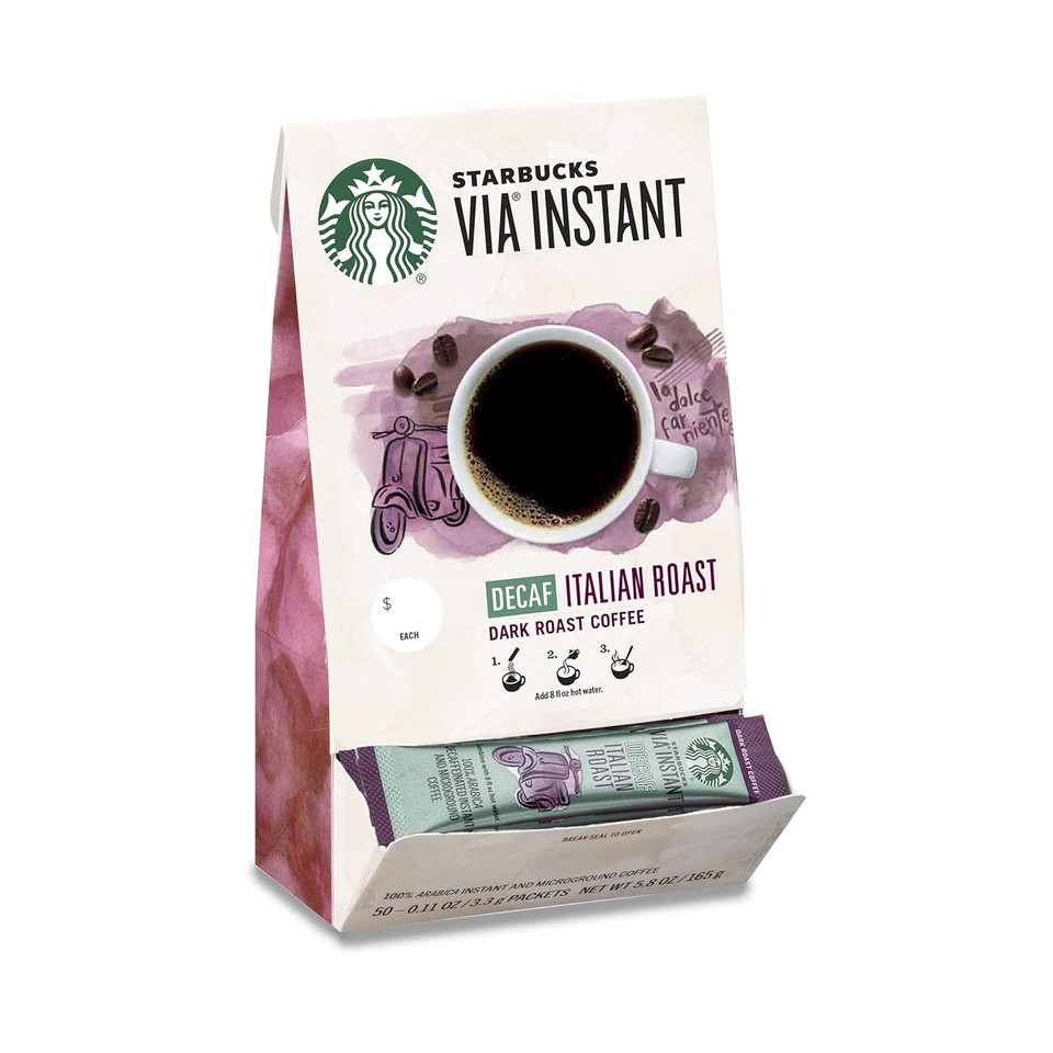 Starbucks Via Instant Coffeeã¢ÂDark Roast Coffeeã¢ÂDecaf Italian Roastã¢Â100% Arabicaã¢Â1 Box (50 Packets)