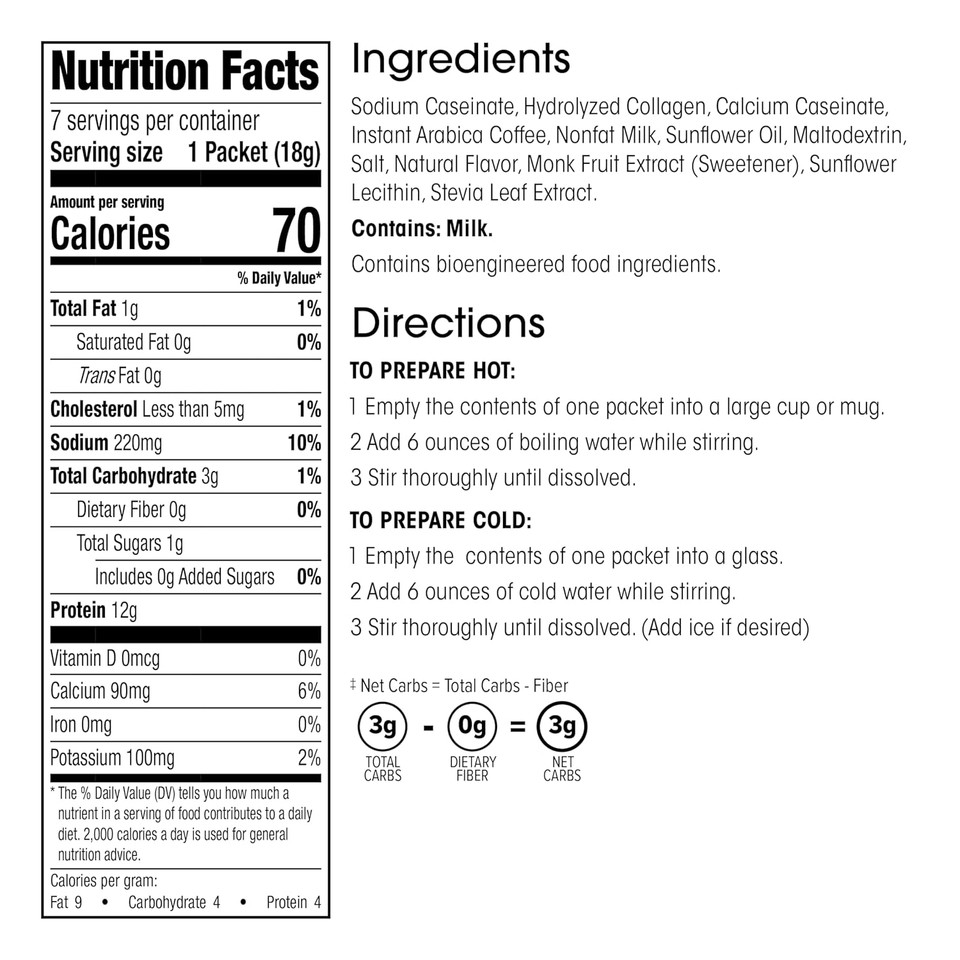 Wonderslim Protein Instant Coffee With Cream, 12G Protein, 70 Calories, 3G Net Carbs, Gluten Free & Keto Friendly (7Ct)