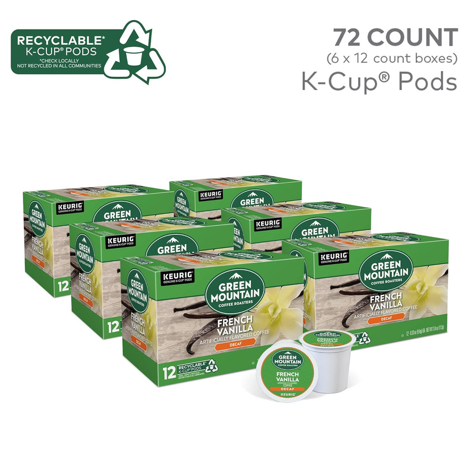 Green Mountain Coffee Roasters French Vanilla Decaf Keurig Single-Serve K-Cup Pods, Light Roast Coffee, 72 Count (6 Packs Of 12) Green Mountain Coffee Roasters French Vanilla Decaf Keurig Single-Serve K-Cup Pods, Light Roast Coffee, 72 Count (6 Packs Of 12)