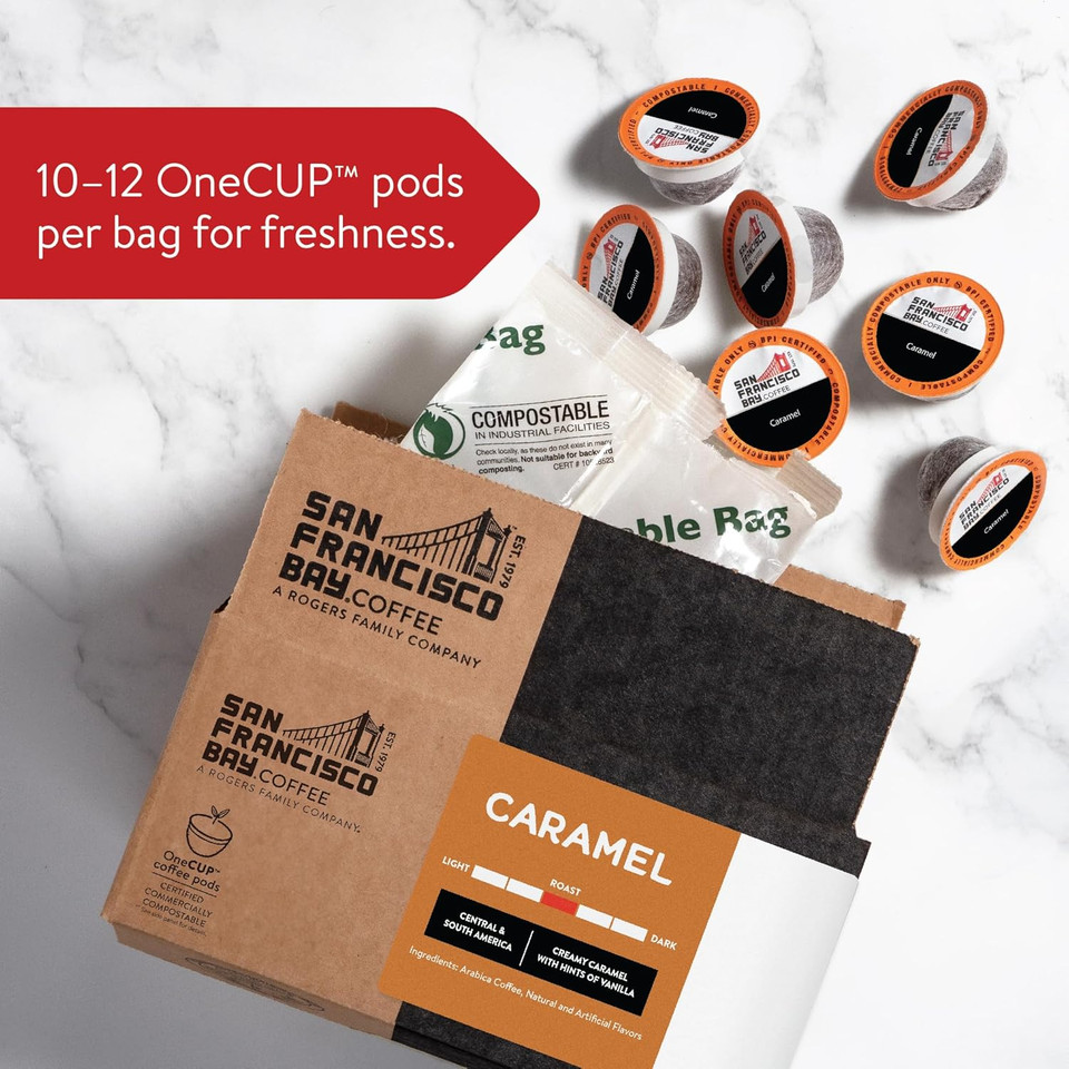 San Francisco Bay Compostable Coffee Pods - Caramel (80 Ct) K Cup Compatible Including Keurig 2.0, Flavored, Medium Roast San Francisco Bay Compostable Coffee Pods - Caramel (80 Ct) K Cup Compatible Including Keurig 2.0, Flavored, Medium Roast
