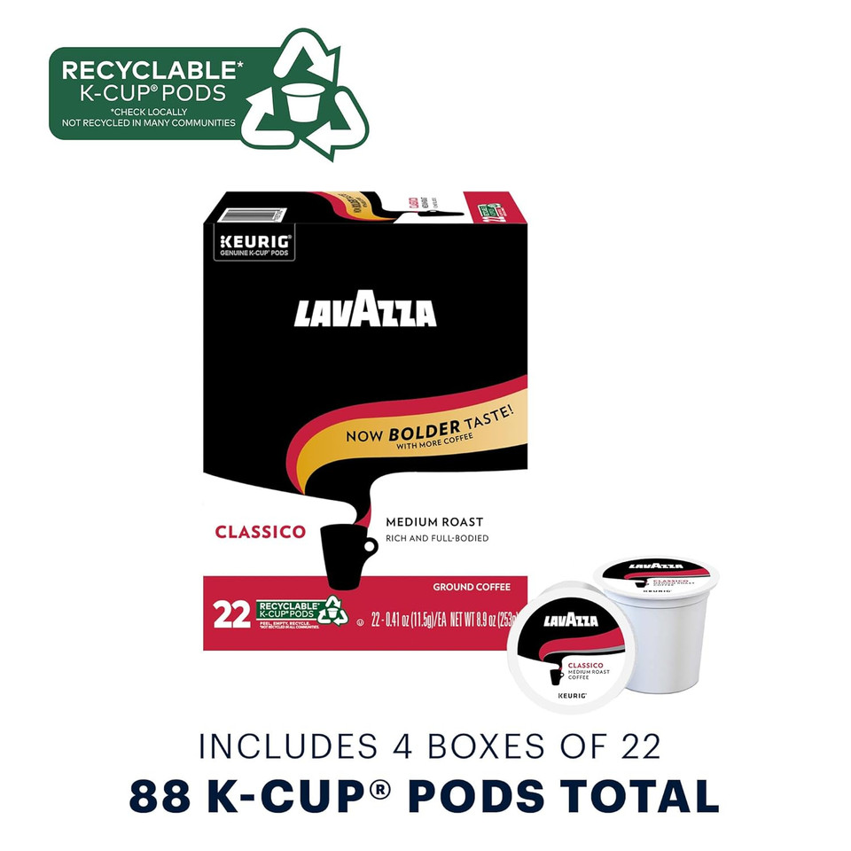 Lavazza Classico Single-Serve Coffee K-Cups For Keurig Brewer, Medium Roast, 88 Capsules Value Pack, 1