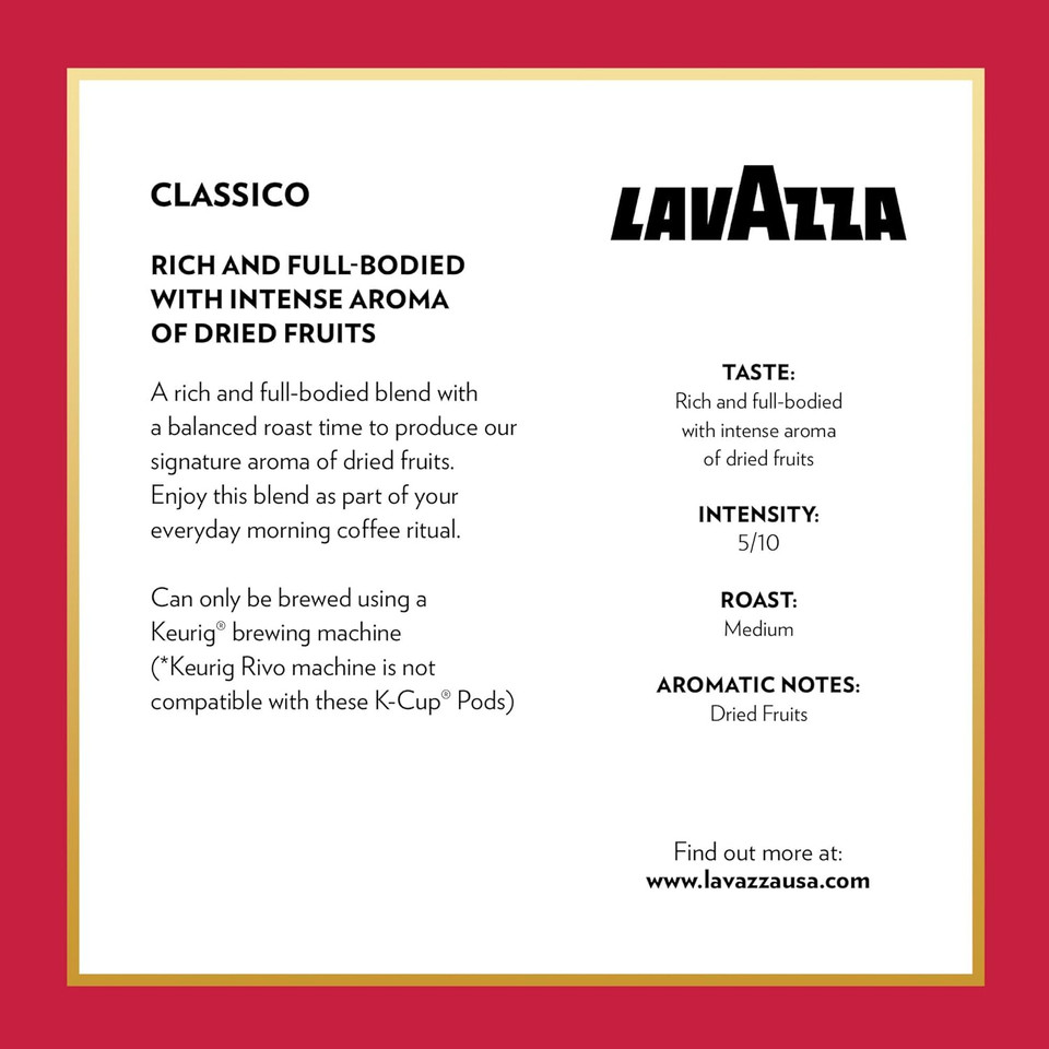 Lavazza Classico Single-Serve Coffee K-Cups For Keurig Brewer, Medium Roast, 88 Capsules Value Pack, 1