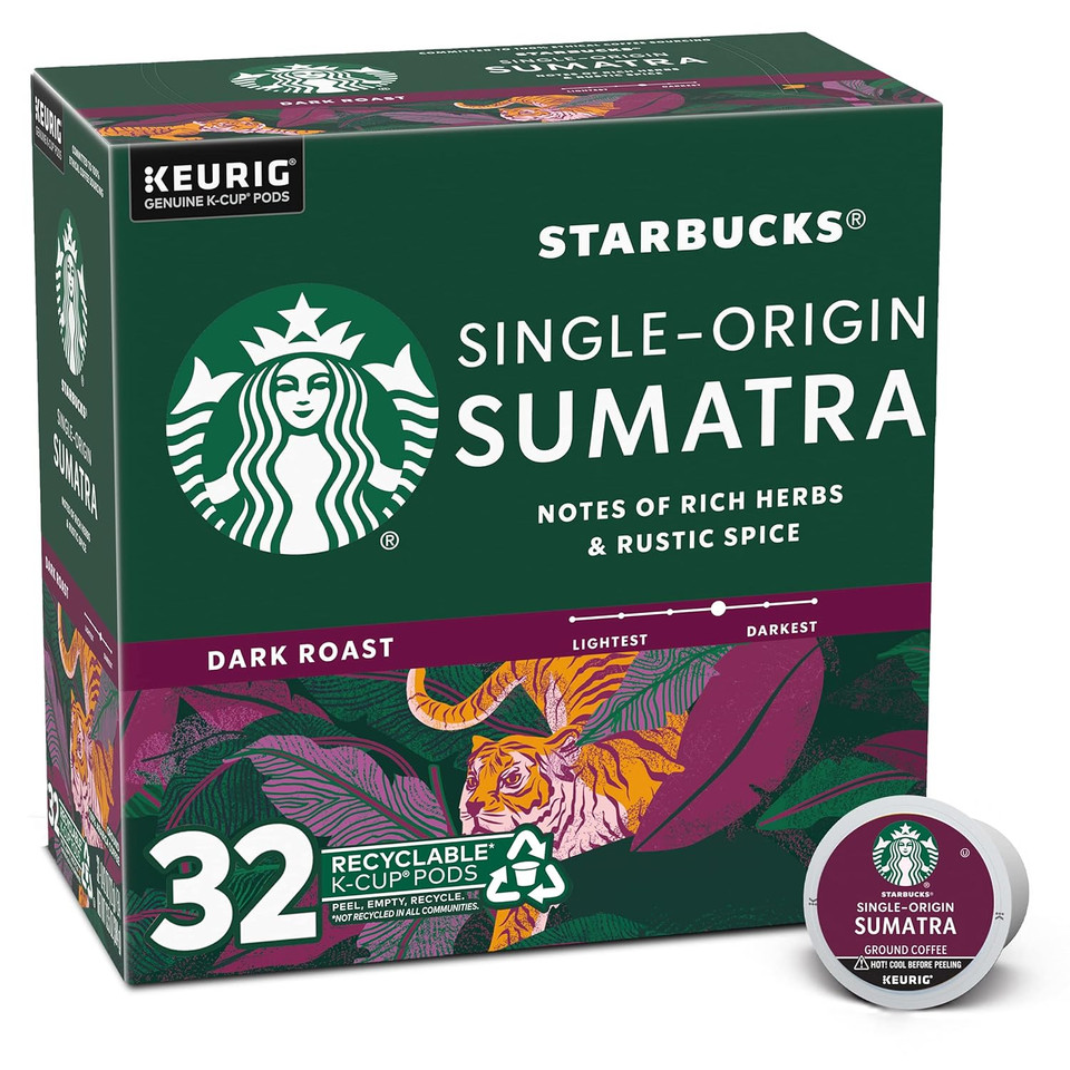 Starbucks K-Cup Coffee Podsã¢ÂDark Roast Coffeeã¢ÂSumatraã¢Â100% Arabicaã¢Â1 Box (32 Pods)