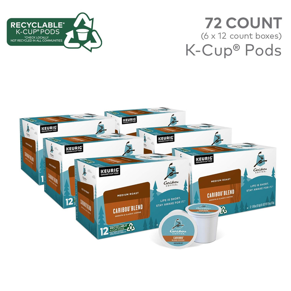 Caribou Coffee Caribou Blend Keurig Single-Serve K-Cup Pod, Medium Roast Coffee, 72 Count (6 Packs Of 12)