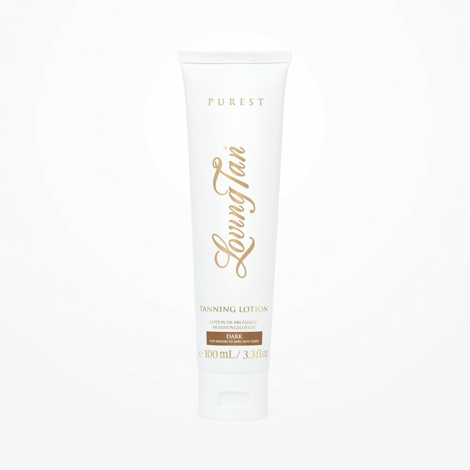 Loving Tan New Purest Tanning Lotion, Dark - Sunless Tanner Made From 97% Certified Organic & Naturally Derived Ingredients, 5+ Self Tanner Applications, Cruelty Free, Vegan Friendly - 3.3 Fl Ozdark