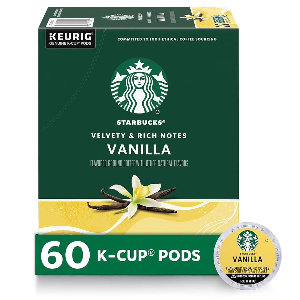 Starbucks Flavored K-Cup Coffee Pods, Vanilla For Keurig Brewers, 6 Boxes (60 Pods Total)