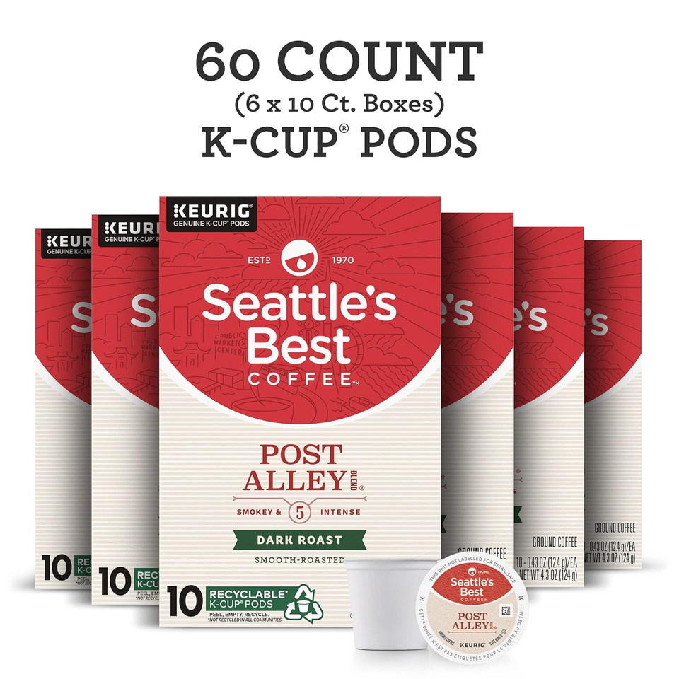 Seattle'S Best Coffee Post Alley Blend Dark Roast K-Cup Pods | 6 Boxes Of 10 (60 Total Pods)