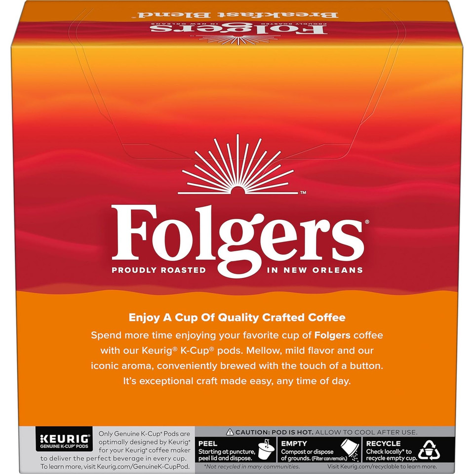 Folgers Breakfast Blend Mild Roast Coffee, 128 Keurig K-Cup Pods