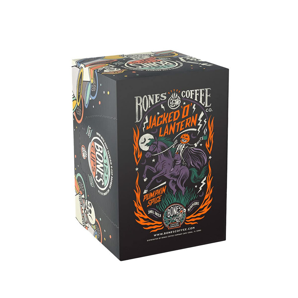Bones Coffee Company Flavored Coffee Bones Cups Jacked 'O' Lantern Pumpkin Spice Coffee | 12Ct Single-Serve Coffee Pods Compatible With Keurig 1.0 & 2.0 Keurig Coffee Maker
