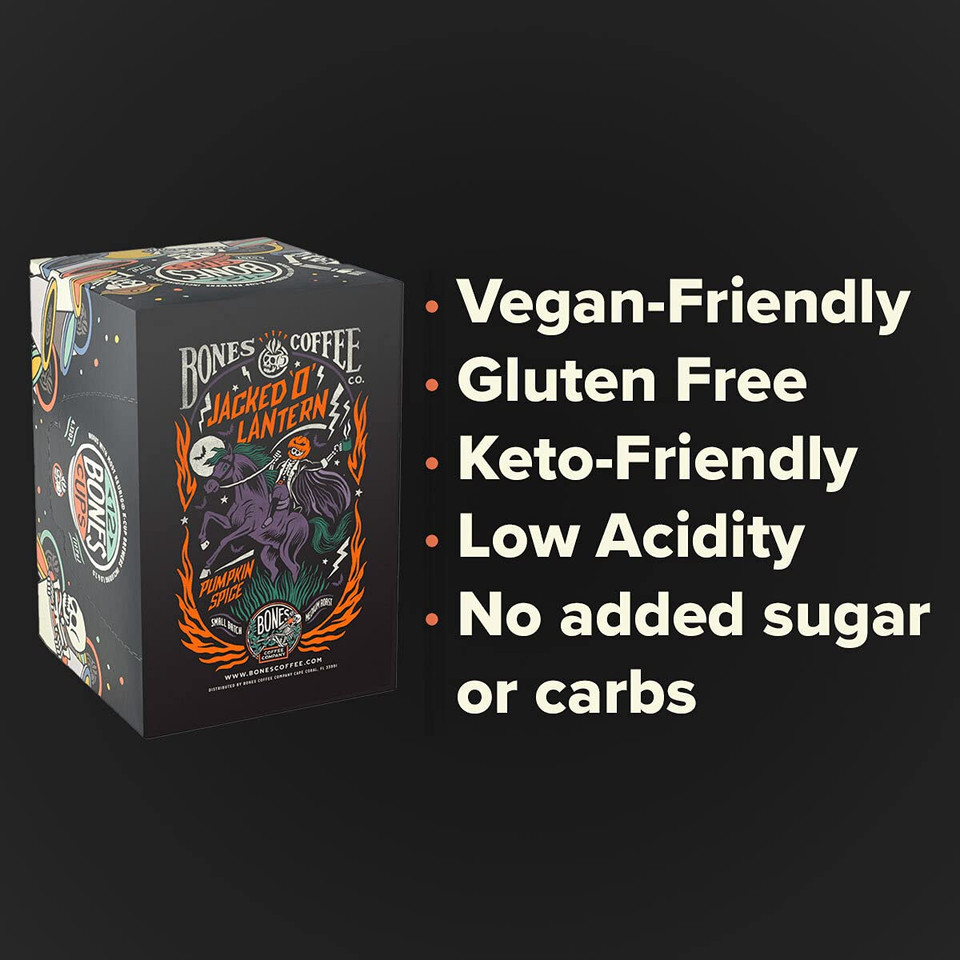 Bones Coffee Company Flavored Coffee Bones Cups Jacked 'O' Lantern Pumpkin Spice Coffee | 12Ct Single-Serve Coffee Pods Compatible With Keurig 1.0 & 2.0 Keurig Coffee Maker