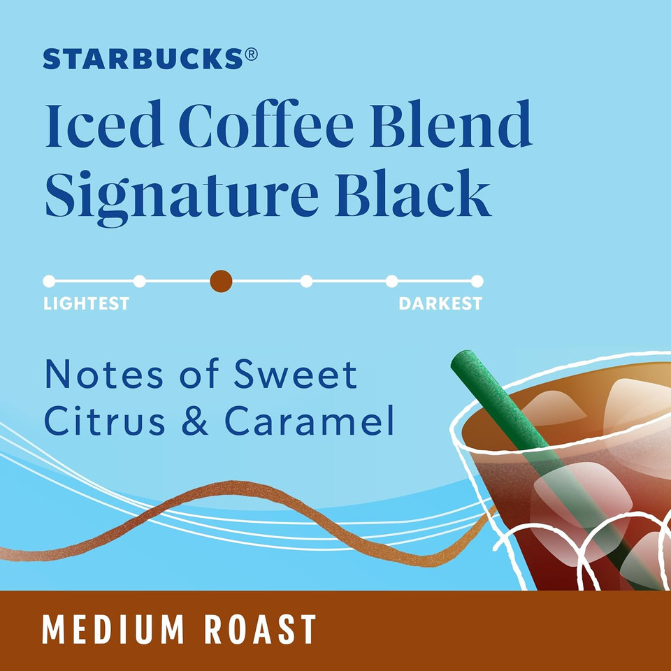 Starbucks K-Cup Coffee Pods, Medium Roast Iced Coffee Blend, Signature Black For Keurig Coffee Makers, 100% Arabica, 1 Box (10 Pods) Starbucks K-Cup Coffee Pods, Medium Roast Iced Coffee Blend, Signature Black For Keurig Coffee Makers, 100% Arabica, 1 Box (10 Pods)