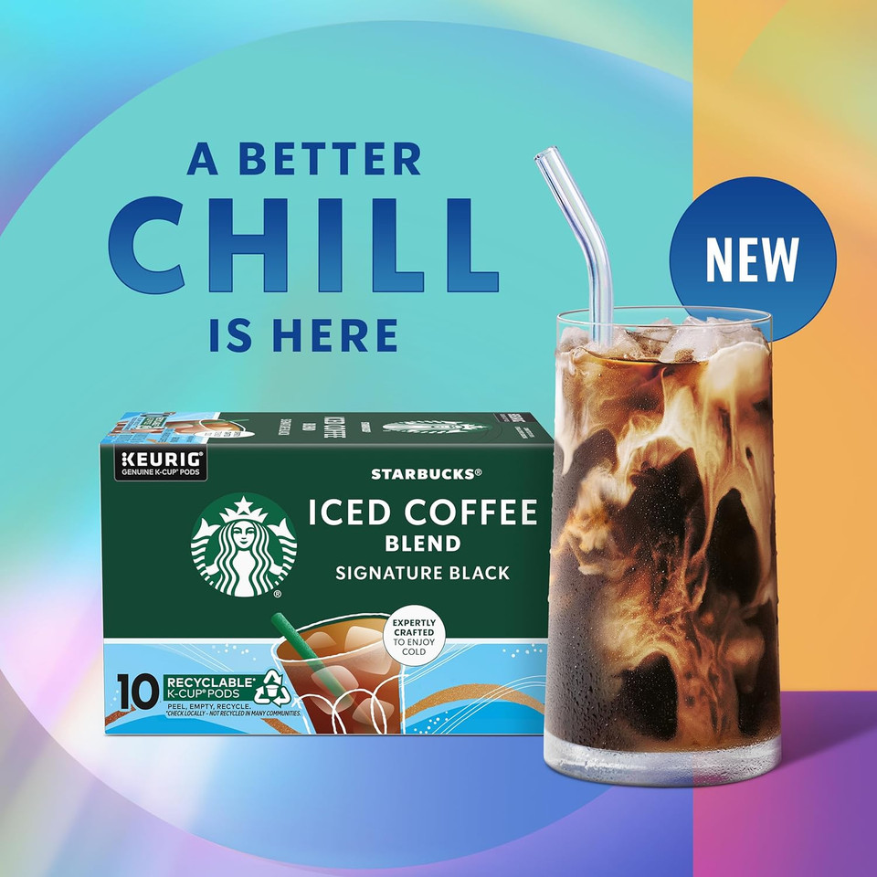 Starbucks K-Cup Coffee Pods, Medium Roast Iced Coffee Blend, Signature Black For Keurig Coffee Makers, 100% Arabica, 1 Box (10 Pods) Starbucks K-Cup Coffee Pods, Medium Roast Iced Coffee Blend, Signature Black For Keurig Coffee Makers, 100% Arabica, 1 Box (10 Pods)