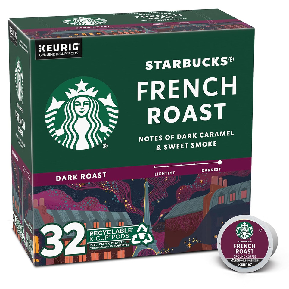 Starbucks Dark Roast K-Cup Coffee Pods  French Roast For Keurig Brewers  1 Box (32 Pods)