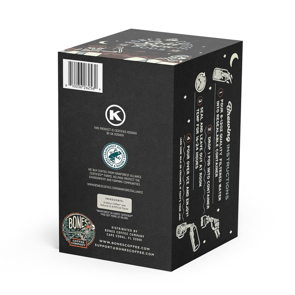 Bones Coffee Company Salty Siren Cold Brew Coffee Pods Caramel Chocolate Flavor | 12 Ct Single-Serve Pods Medium Roast Low Acid Coffee Pods | Cold Brewing Flavored Coffee Gifts | Just Add Water