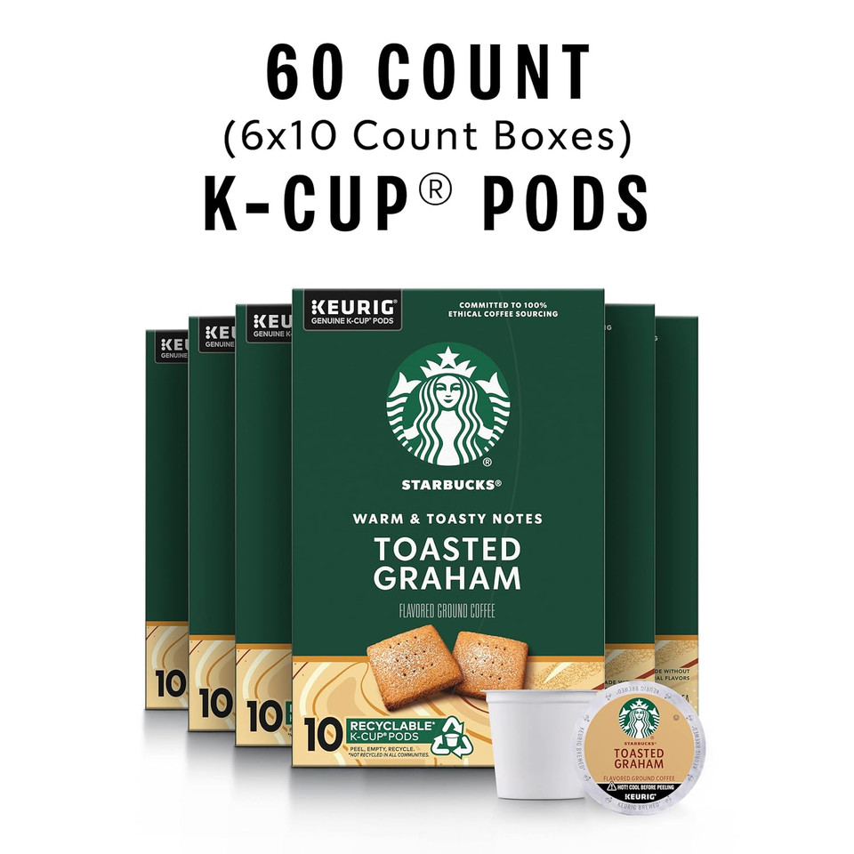 Starbucks Flavored K-Cup Coffee Pods, Toasted Graham For Keurig Brewers, 6 Boxes (60 Pods Total)