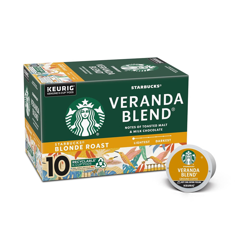 Starbucks Blonde Roast K-Cup Coffee Pods  Veranda Blend For Keurig Brewers  1 Box (10 Pods Total)