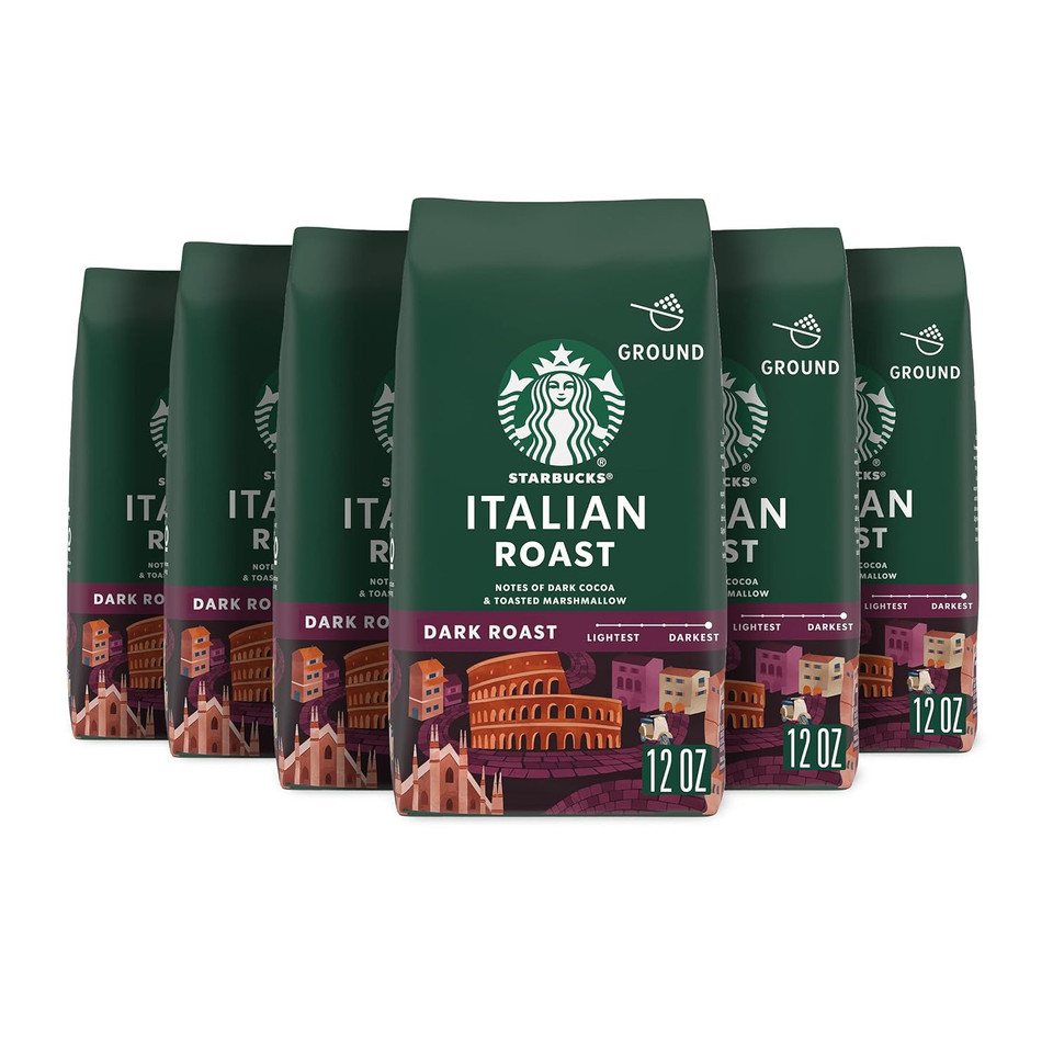 Starbucks Ground Coffeeã¢ÂDark Roast Coffeeã¢ÂItalian Roastã¢Â100% Arabicaã¢Â6 Bags (12 Oz Each)