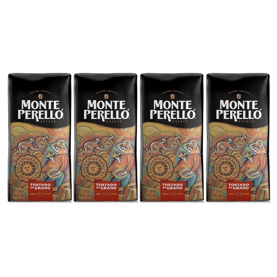 Monte Perellã£Â³, 16 Oz Bag (1 Lb/ 453.6 G), Whole Bean Coffee, Medium Roast - Product From The Dominican Republic (Pack Of 4)