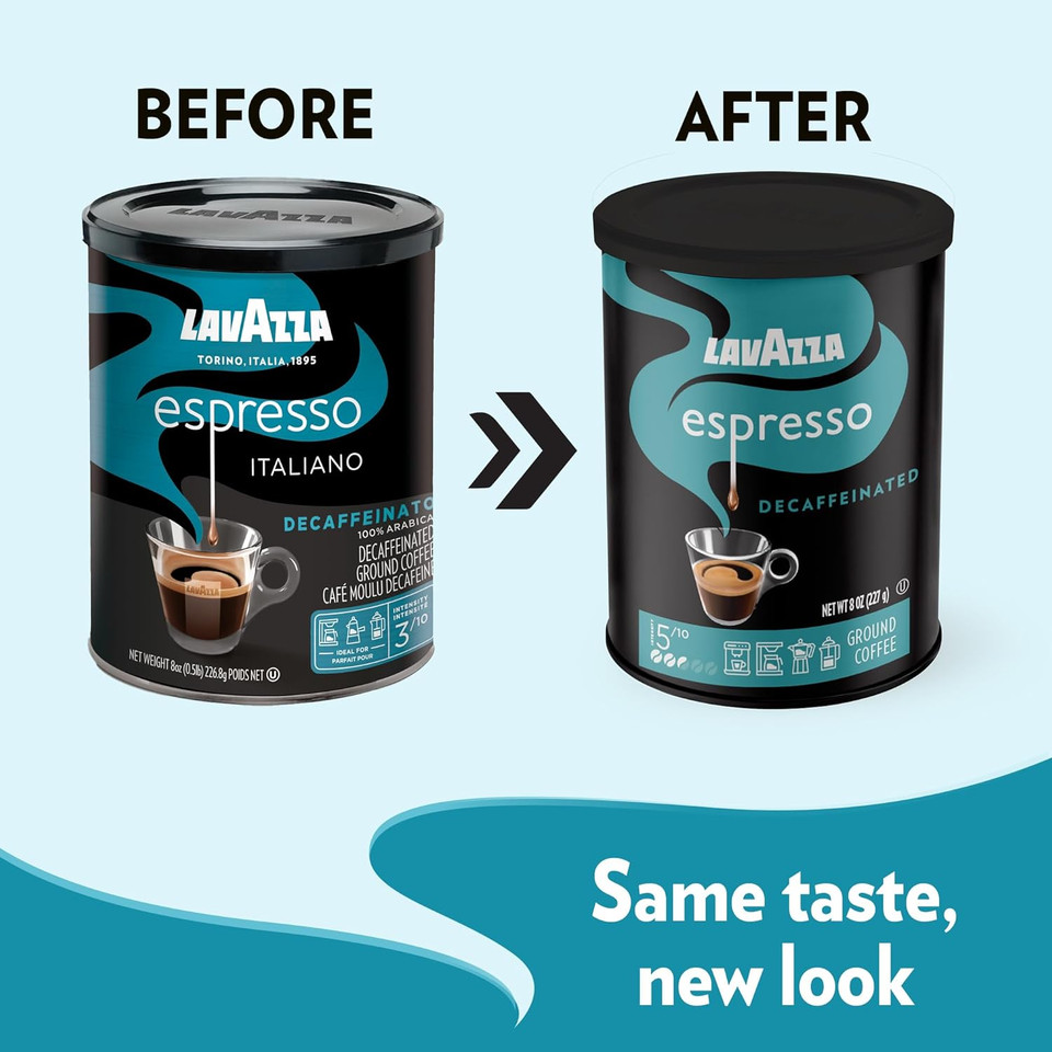 Lavazza Decaf Ground Espresso, Medium Roast, 8-Oz Cans (4 Pack) - Authentic Italian, Non Gmo, Sweet & Fruity (Packaging May Vary)