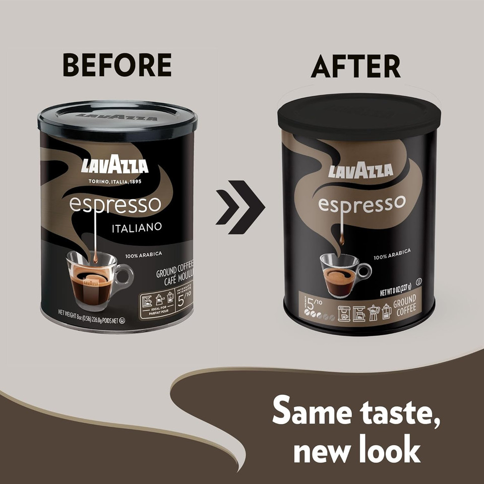 Lavazza Espresso Ground Coffee Blend, Medium Roast, 8-Oz Cans, Pack Of 4 (Packaging May Vary) Premium Blend, Value Pack, Non-Gmo, 100% Arabica, Rich-Bodied