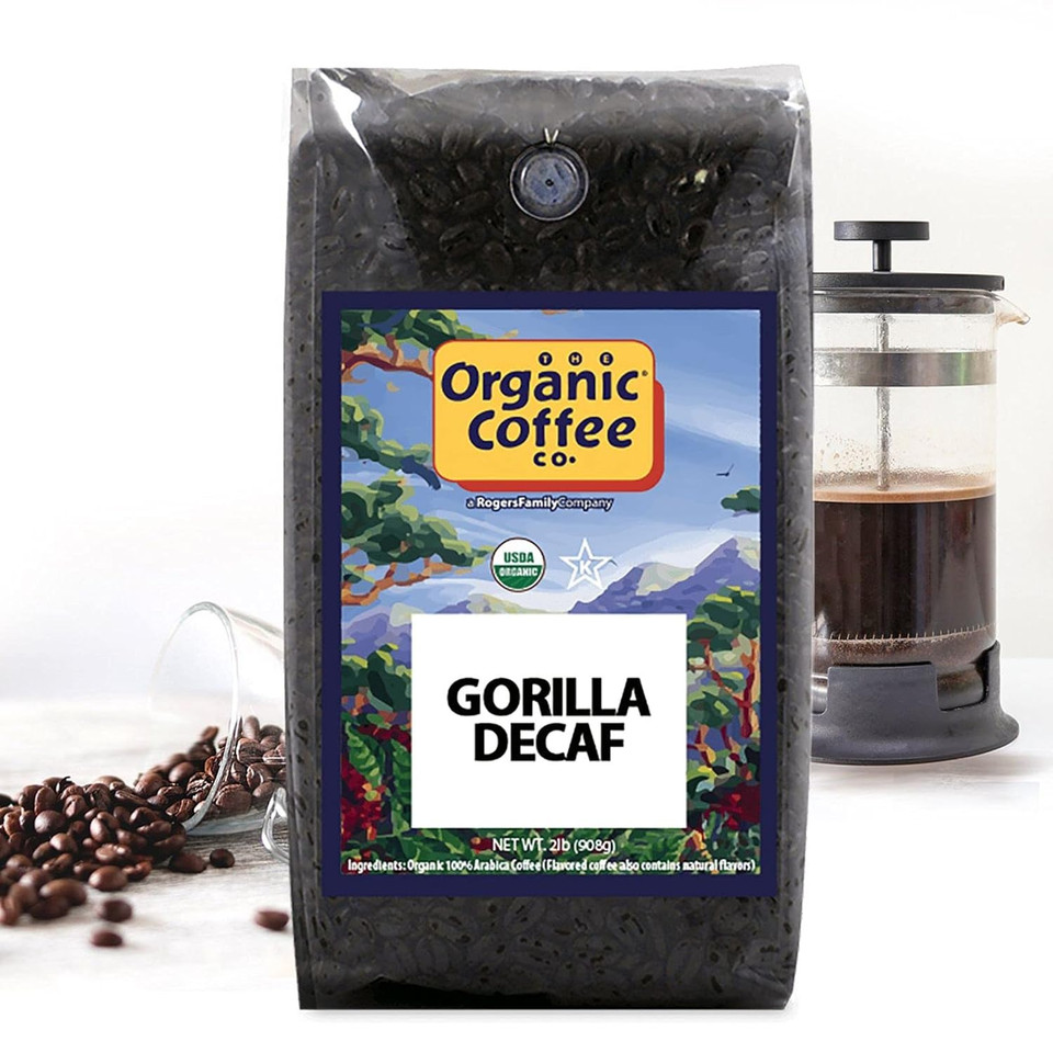 The Organic Coffee Co. Whole Bean Coffee - Gorilla Decaf (2Lb Bag), Medium Roast, Swiss Water Processed, Usda Organic