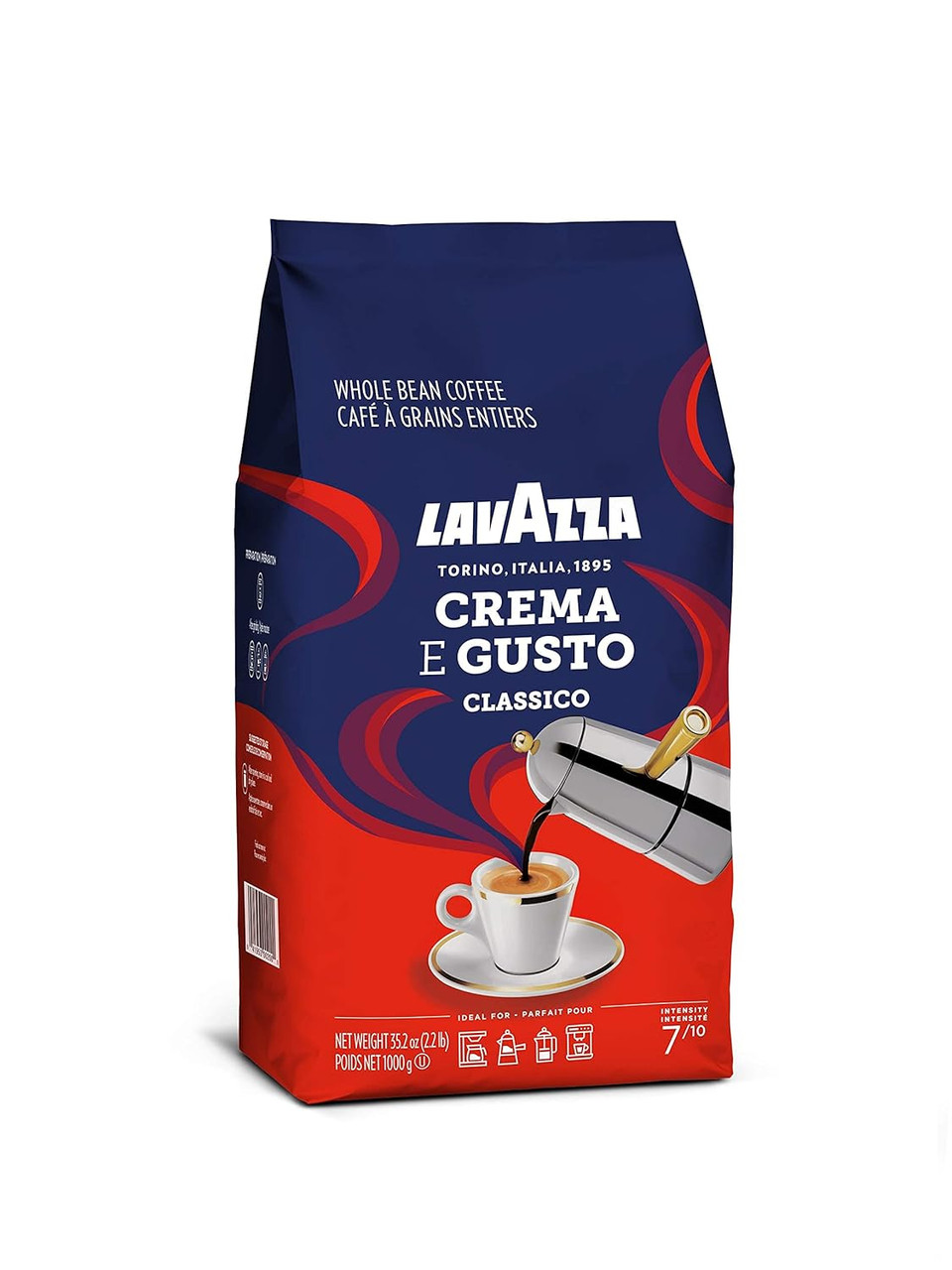 Lavazza Crema E Gusto Whole Bean Coffee 1 Kg Bag, Authentic Italian, Blended And Roasted In Italy, Full-Bodied, Creamy Dark Roast With Spices Notes
