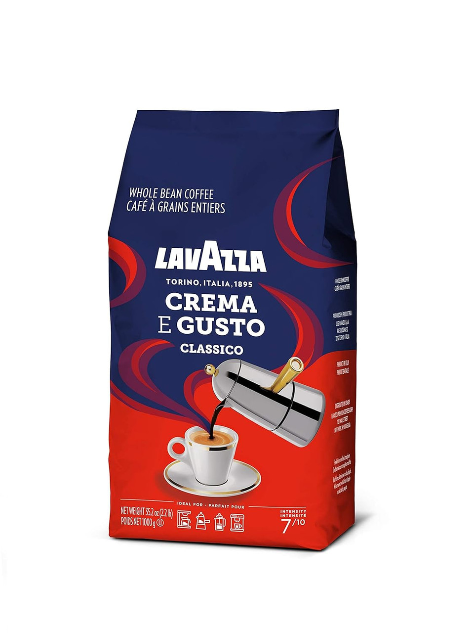 Lavazza Crema E Gusto Whole Bean Coffee 1 Kg Bag, Authentic Italian, Blended And Roasted In Italy, Full-Bodied, Creamy Dark Roast With Spices Notes