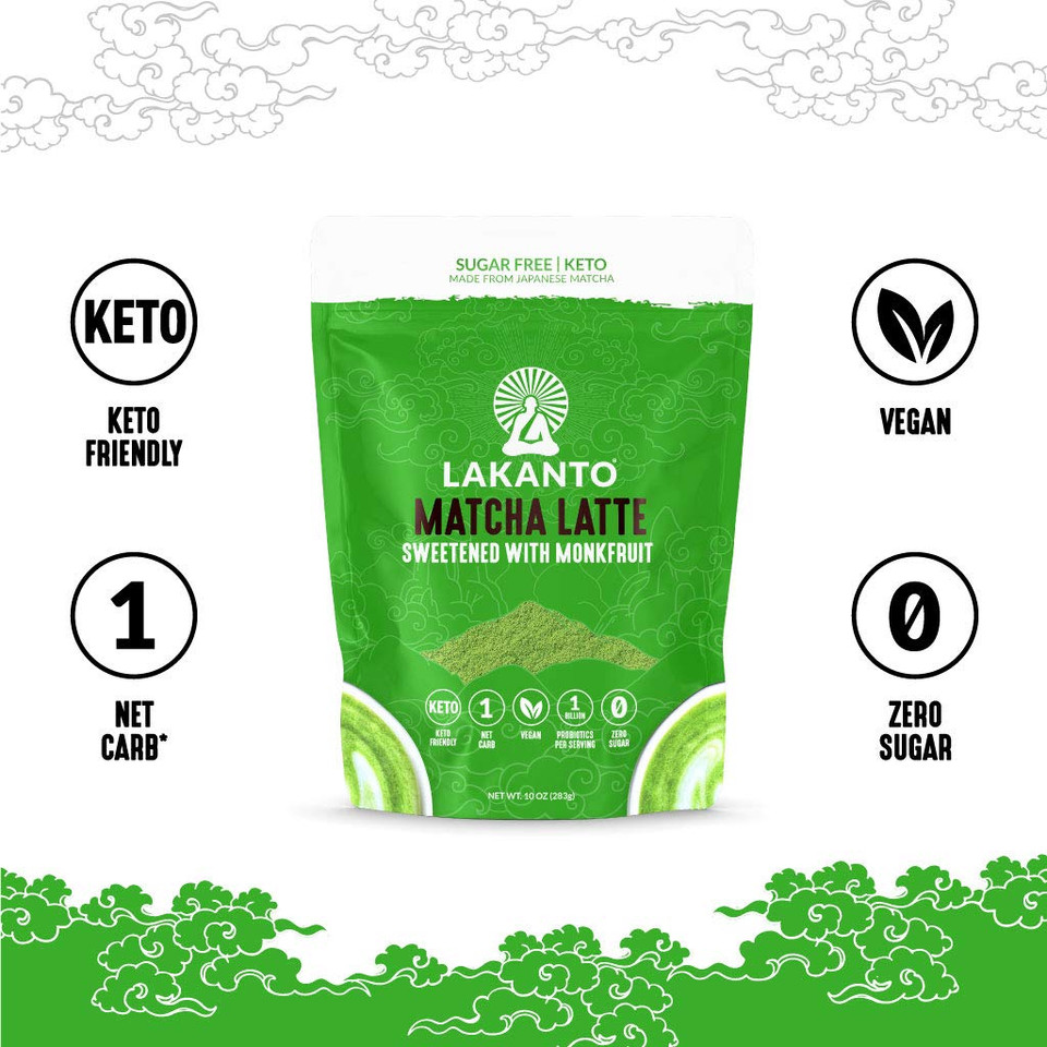 Lakanto Sugar Free Matcha Latte - Green Tea Powder With Shelf Stable Probiotics And Fiber, Sugar Free, Monk Fruit Sweetener, Keto Diet Friendly, Vegan, Detox, Destress, Antioxidants, Authentic (10 Oz)