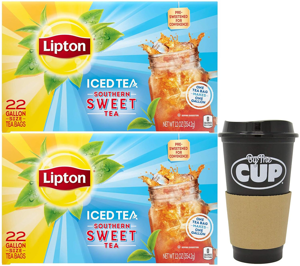 Lipton Southern Sweet Tea, Gallon-Size Tea Bags, 22 Count Box (Pack Of 2) With By The Cup To Go Cup