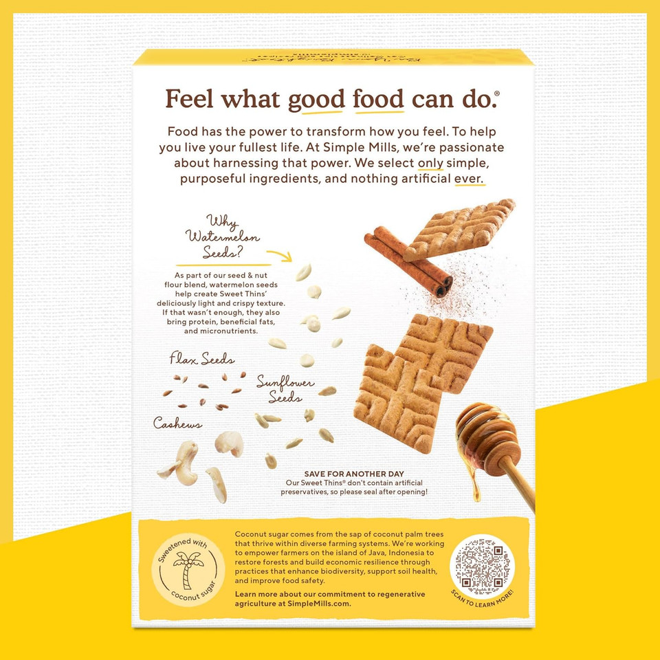 Simple Mills Sweet Thins Cookies, Seed And Nut Flour, Honey Cinnamon - Gluten Free, Paleo Friendly, Healthy Snacks, 4.25 Ounce (Pack Of 6)