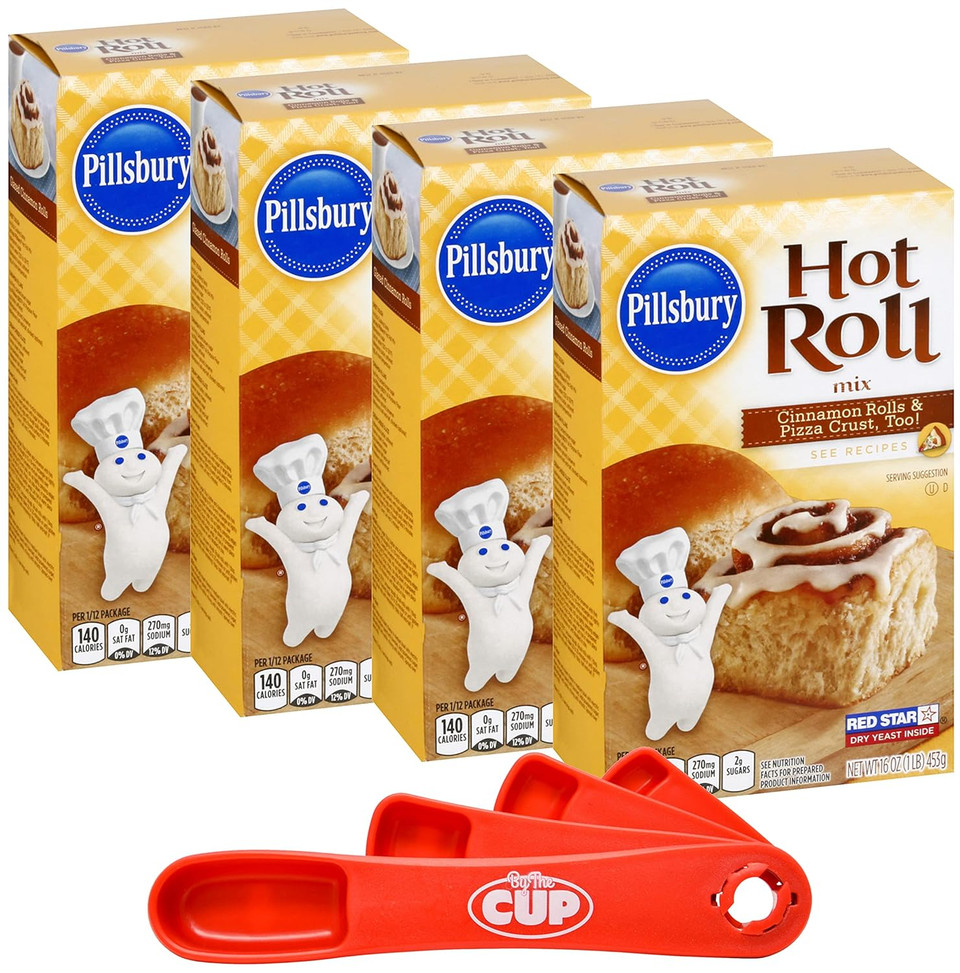 Pillsbury Hot Roll Mix, 16-Ounce Box (Pack Of 4) With By The Cup Swivel Spoon