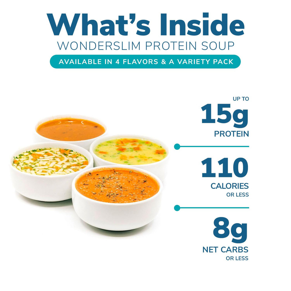 Wonderslim Protein Soup, Chicken Noodle, 70 Calories, 12G Protein, No Fat, Low Carb (7Ct)