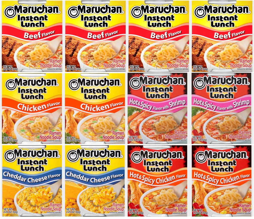 Maruchan Ramen Instant Lunch Variety, 5 Flavors (Pack Of 12) With By The Cup Chopsticks