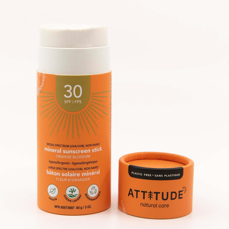 Attitude Sunscreen Stick, Broad Spectrum Uva/Uvb, Plant And Mineral-Based Formula, Vegan And Cruelty-Free Sun Care Products, Body, Spf 30, Orange Blossom, 3 Ounces